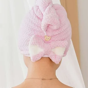 Bow Decor Hair Drying Cap Pink