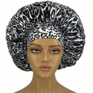 1pc Leopard Bonnet Silk Night Cap Leopard Print Satin Elastic Wide Edge Sleep Cap For Women Multicolor