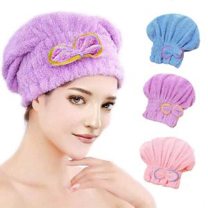 Bowknot Coral Fleece Quick Drying Cap, Strong Absorbent, Soft Microfiber Hair Drying Cap, Women Hair Turban Wrap Towels For Curly Thick Long Hair Multicolor