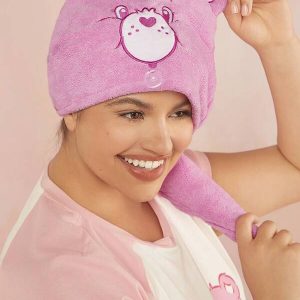 SHEIN X Care Bears Pink Cartoon Embroidery Plush Hair Drying Cap Red