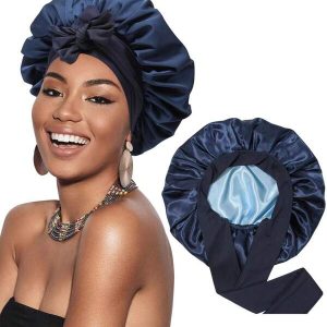 1pc Solid-Color Dual-Layer Satin Ribbon Bowknot Imitation Silk Wide-Brimmed Women's Headscarf/Sleep Cap Bonnet For Beauty & Hair Care Headscarf Hat