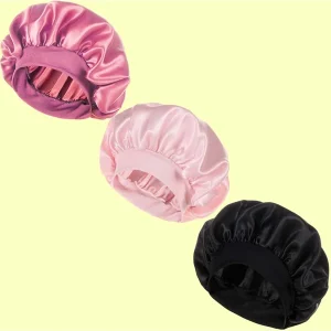 3pcs/Set Satin Solid Color Sleeping Hat Soft Elastic Night Sleep Cap Hair Care Bonnet For Women Men Unisex Multicolor