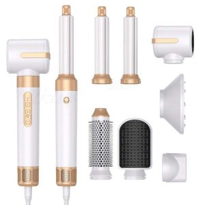 7 In 1 110000 RPM 1400W Hot Air Brush, High Speed Hair Dryer With Diffuser,Hair Dryer Brush Blow Dryer Brush, Hair Style,Drying,Oval Brush,Air Curling Wand,Concentrator Attachment,Styler Tools US A Type Plug(110-127V)