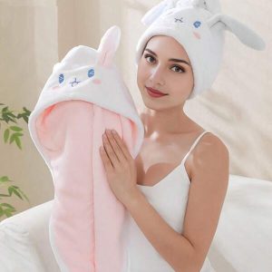 1 Piece Of Dry Hair Cap, Ultra-Fine Fiber Suitable For Women To Wrap Long Hair, Absorbent Towel Hat, Quick Drying, Bathroom Dry Hair Cap, Cute Cartoon Rabbit Shape Multicolor