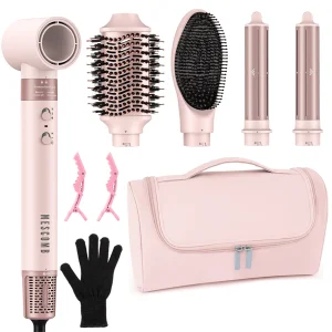 Hair Dryer Brush, 5-In-1 Professional Hot Air Styler, 110,000 RPM High-Speed, Fast Drying, Heat Damage-Free Blow Dryer Brush For Curling, Volumizing, And Straightening, With PinkTravel Bag To Halloween, Thanksgiving, And Christmas Gifts For Family And Friends US A Type Plug(110-127V)