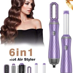 6 In 1 Hair Air Styler,Rotating Hair Dryer Brush 1000W For Fast Drying,Hot Air Automatic Wrap Curlers For Curling,Frizz-Free Blow Dryer Brush For Straightening Volumizing No Heat Damage US A Type Plug(110-127V)