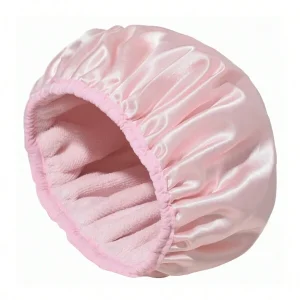 1pc 3-In-1 Reusable Women Plush Lining Shower Cap, Suitable For Long Hair, Waterproof Bath Cap With Strong Absorbency For Hair Drying Pink