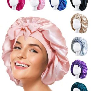 1PC Silk Bonnet For Sleeping Women Satin Bonnet Hair Bonnet Night Sleep Cap Scarf Wrap For Curly Hair With Tie Band Bow A