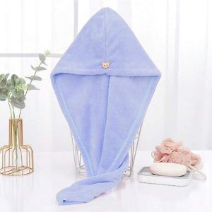 Drying Hat Quick-Dry Microfiber Hair Towel Cap Hat Bath Hats Solid Coral Velvet Super Absorption Turban Hair Dry Cap Blue